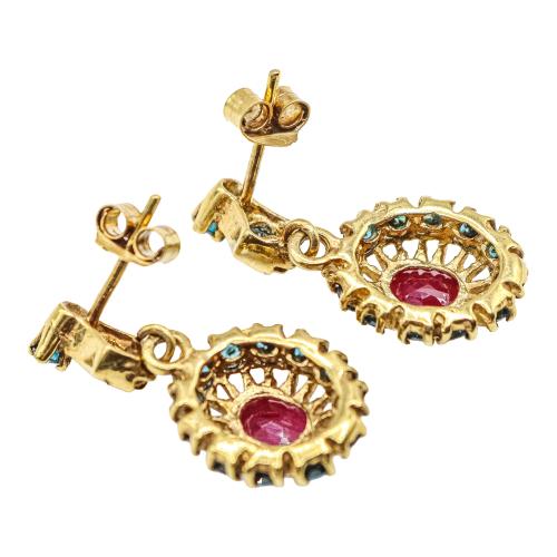 PENDIENTES ROSETONES CON DIAMANTES Y RUBÍES
