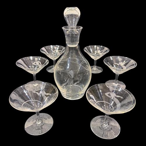 CONJUNTO LICORERO EN CRISTAL ART DECÓ AÑOS 30