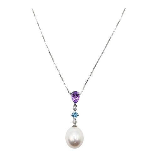 COLGANTE CON PERLA, AMATISTA Y AGUAMARINA