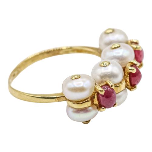 ANILLO CON PERLAS Y RUBÍES