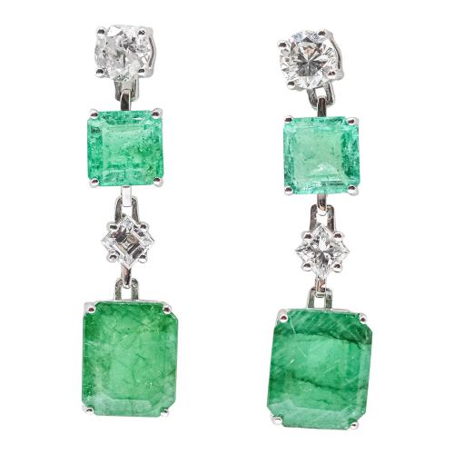 PENDIENTES CON ESMERALDAS Y DIAMANTES