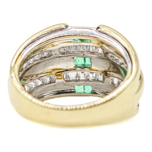 ANILLO ANCHO CON DIAMANTES Y ESMERALDAS