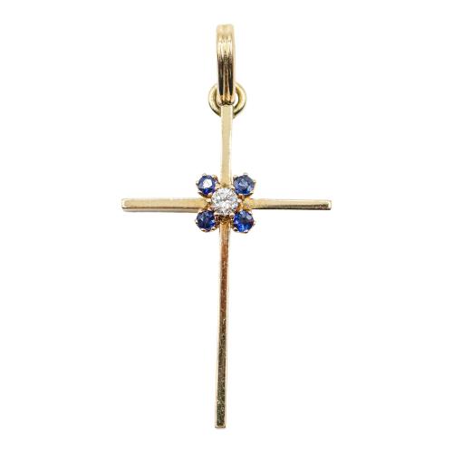 CRUZ COLGANTE CON ZAFIROS Y DIAMANTE
