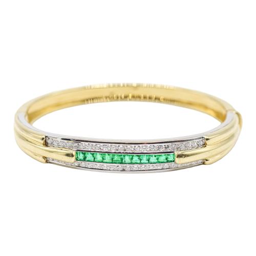 PULSERA ESCLAVA CON DIAMANTES Y ESMERALDAS