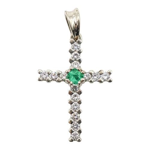 CRUZ COLGANTE CON BRILLANTES Y ESMERALDA