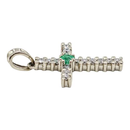 CRUZ COLGANTE CON BRILLANTES Y ESMERALDA
