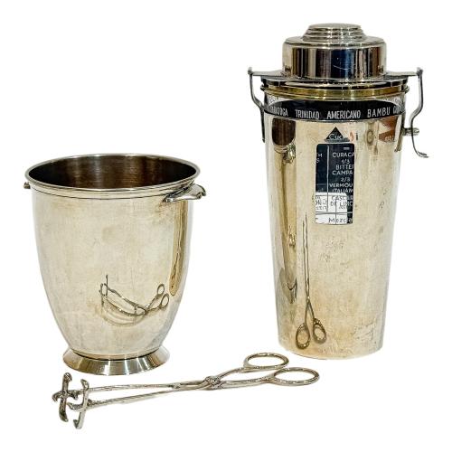 CONJUNTO COCTELERA Y CUBITERA EN PLATA 