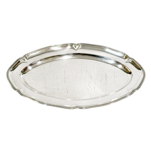 BANDEJA OVALADA DE PLATA DE MEDIADOS DE SIGLO XX