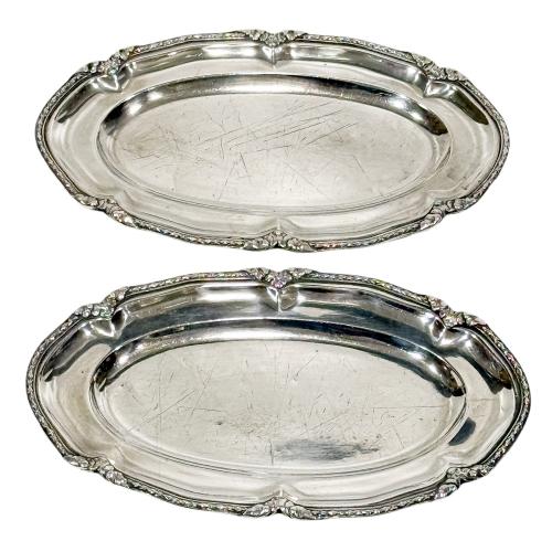 PAREJA DE BANDEJAS OVALADAS DE PLATA DE PRIMER TERCIO S. XX 