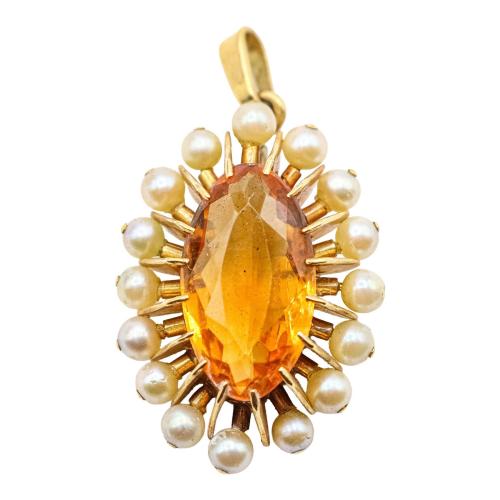 COLGANTE CON CITRINO Y PERLAS, AÑOS 60-70