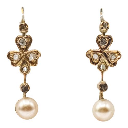 PENDIENTES CON PERLAS Y DIAMANTES DEL S.XIX