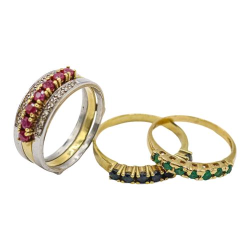 JUEGO DE ANILLOS INTECAMBIABLES CON PIEDRAS DE COLOR