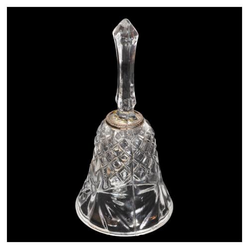 CAMPANA EN CRISTAL CON ARO EN PLATA DEL ÚLITMO TERCIO S.XX