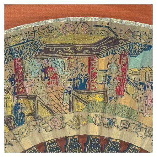 ABANICO ORIENTAL CON ABANIQUERA DEL PRIMER TERCIO S.XX