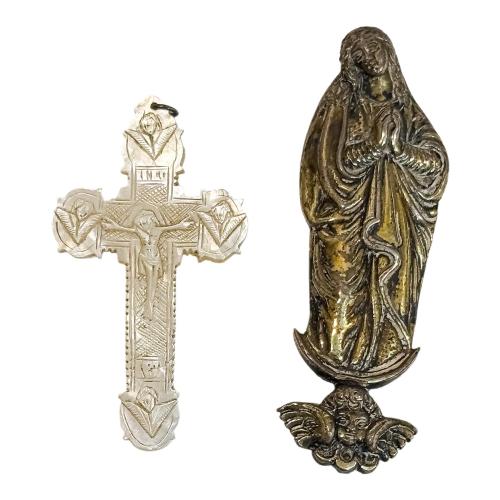 PEQUEÑA CRUZ COLGANTE E IMAGEN DE VIRGEN INMACULADA PPS.XX 