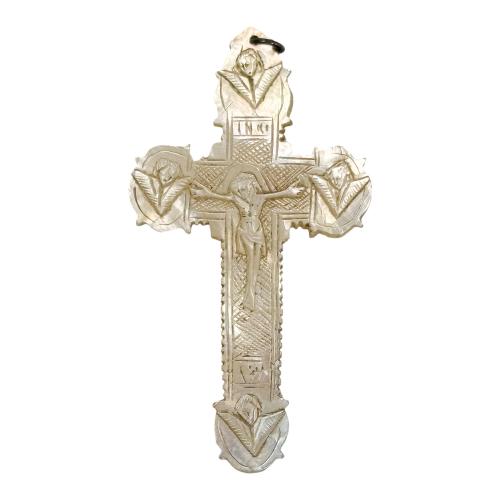 PEQUEÑA CRUZ COLGANTE E IMAGEN DE VIRGEN INMACULADA PPS.XX 