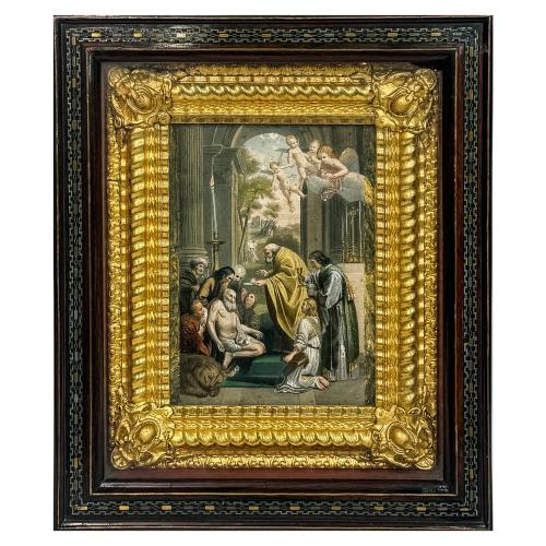 GRABADO RELIGIOSO ENMARCADO DEL S.XIX