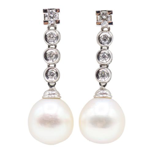 PENDIENTES LARGOS CON BRILLANTES Y PERLAS AUSTRALIANAS