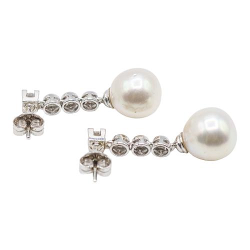 PENDIENTES LARGOS CON BRILLANTES Y PERLAS AUSTRALIANAS