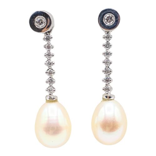 PENDIENTES LARGOS CON BRILLANTES Y PERLAS