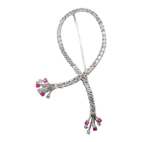 BROCHE LAZO CON BRILLANTES Y RUBÍES