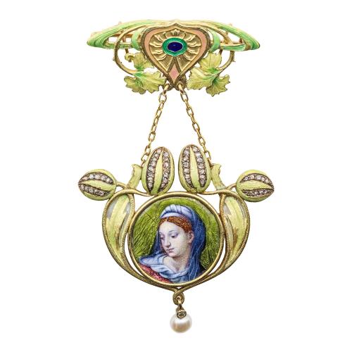 BROCHE FRANCÉS ART NOUVEAU CON ESMALTES, PPS. DEL S.XX