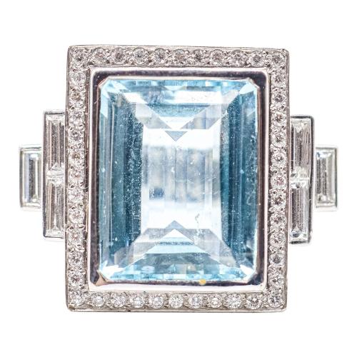 SORTIJA CON AGUAMARINA Y DIAMANTES