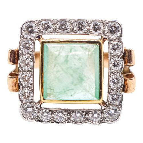 SORTIJA ROSETÓN CON ESMERALDAS Y DIAMANTES, AÑOS 40