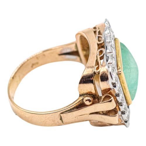 SORTIJA ROSETÓN CON ESMERALDAS Y DIAMANTES, AÑOS 40