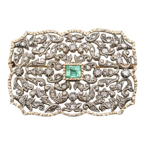 BROCHE CON DIAMANTES Y TURMALINA VERDE