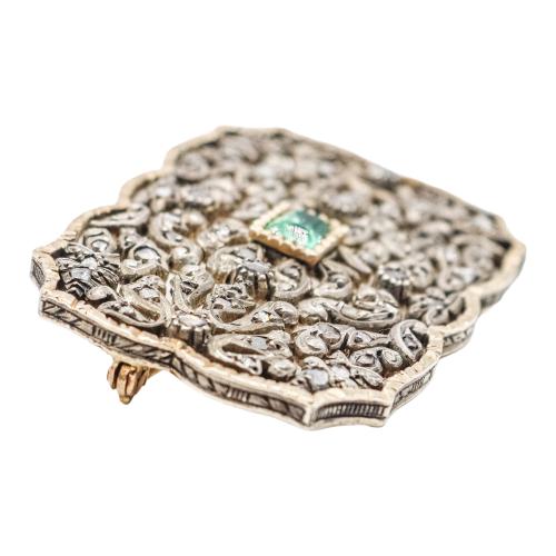 BROCHE CON DIAMANTES Y TURMALINA VERDE