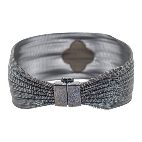 PULSERA ANCHA CON TREBOL DE NÁCAR Y ORO