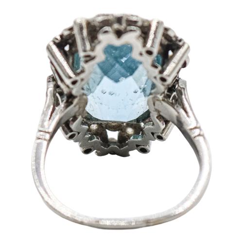 SORTIJA CON AGUAMARINA Y DIAMANTES, DE LOS AÑOS 40