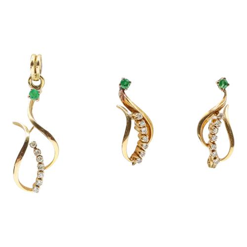 PENDIENTES Y COLGANTE CON ESMERALDAS Y BRILLANTES