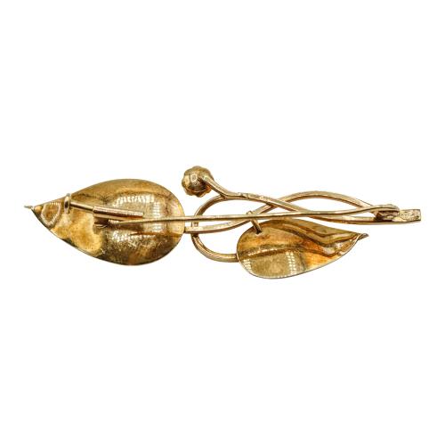 BROCHE HOJAS CON PERLAS, AÑOS 70