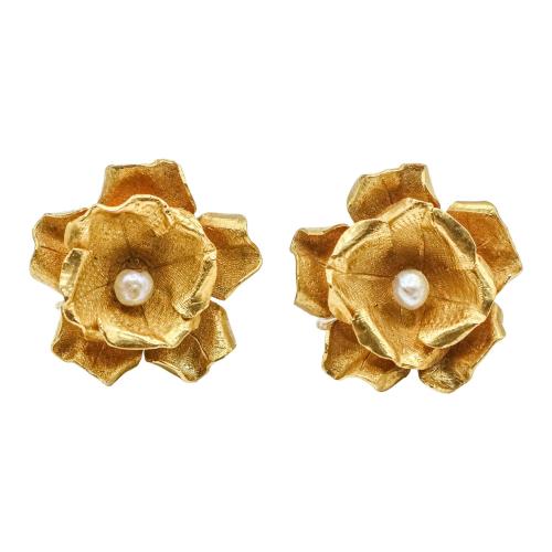 PENDIENTES FLORES CON PERLAS, MED. S.XX