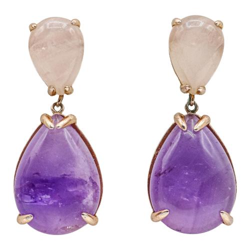 PENDIENTES CON AMATISTA Y CUARZO ROSA