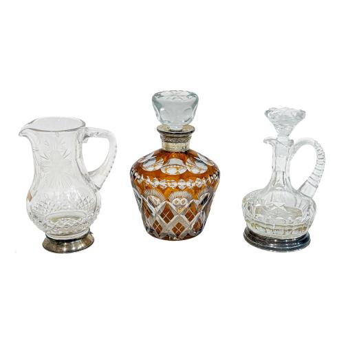 CONJUNTO DE PIEZAS DE CRISTAL Y PLATA AÑOS 70