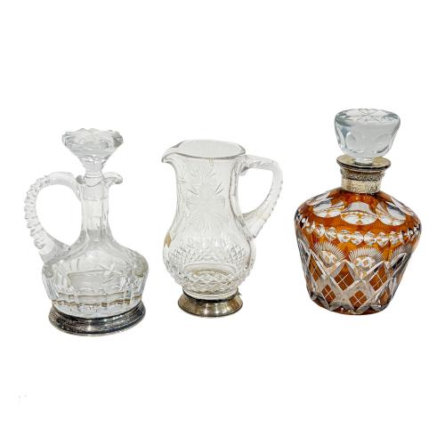 CONJUNTO DE PIEZAS DE CRISTAL Y PLATA AÑOS 70