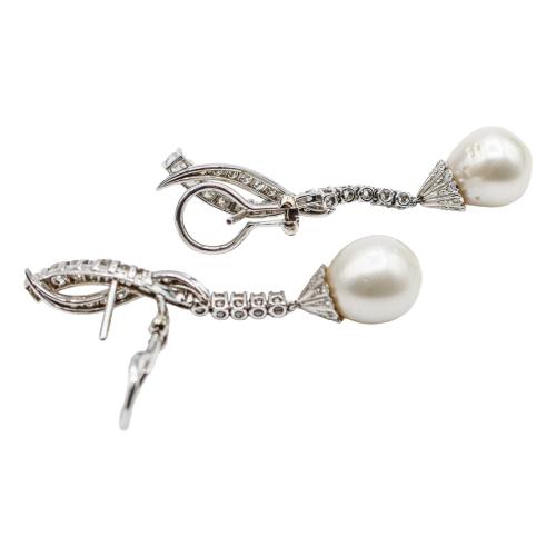 PENDIENTES LARGOS CON BRILLANTES Y PERLAS, AÑOS 60-70