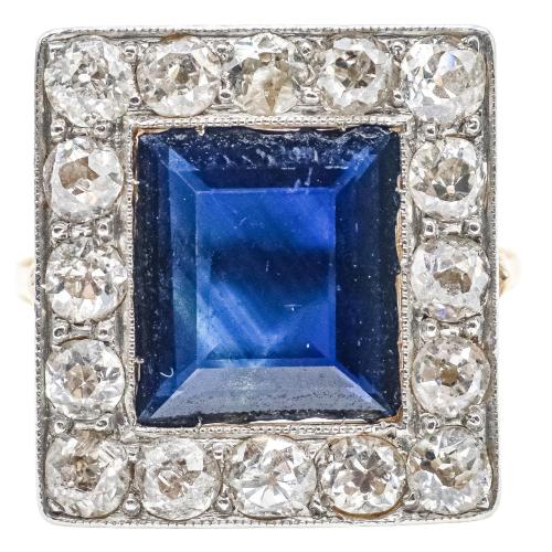 SORTIJA ROSETÓN CON ZAFIRO Y DIAMANTES, DE LOS AÑOS 30