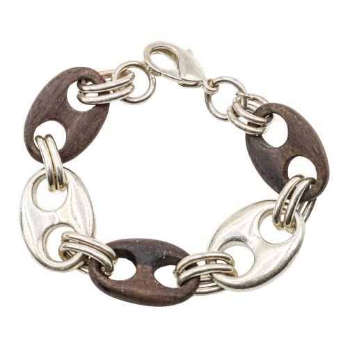 PULSERA MARINERA DE PLATA Y MADERA