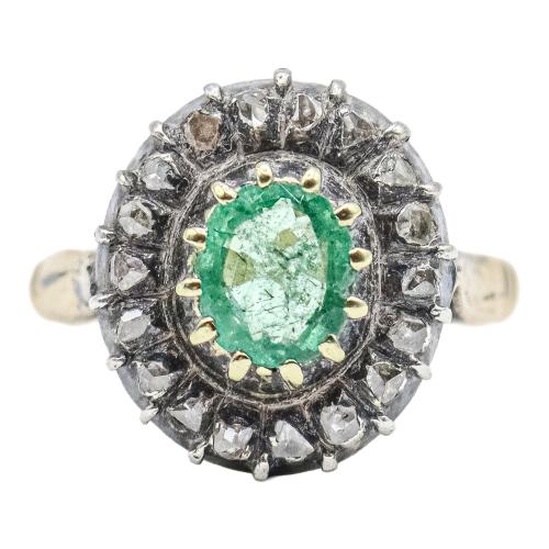 SORTIJA ROSETÓN CON ESMERALDA Y DIAMANTES, AÑOS 50