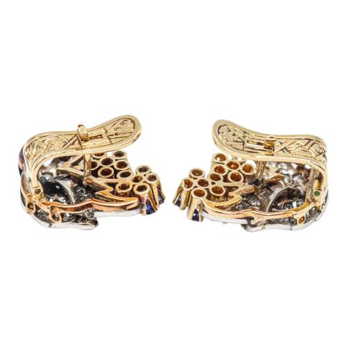 PENDIENTES CON DIAMANTES, ZAFIROS Y RUBÍES, AÑOS 40