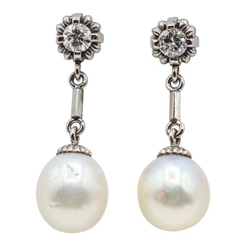 PENDIENTES LARGOS CON DIAMANTES Y PERLAS, AÑOS 50 