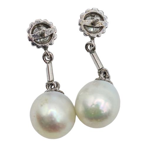 PENDIENTES LARGOS CON DIAMANTES Y PERLAS, AÑOS 50 