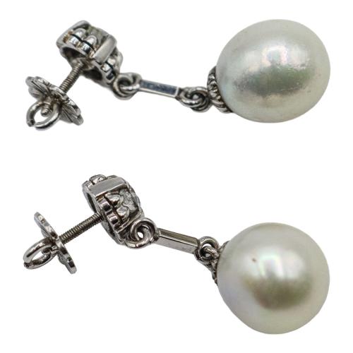 PENDIENTES LARGOS CON DIAMANTES Y PERLAS, AÑOS 50 