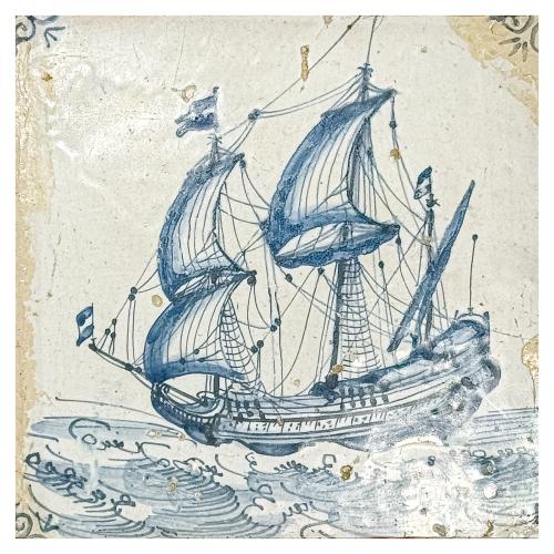 TRES BALDOSAS DE CERÁMICA DE DELFT CIRCA 1700