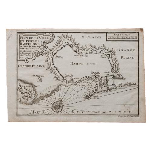 PLAN DE LA VILLE ET PORT DE BARCELONE 