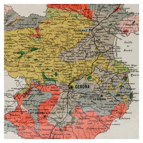 MAPA GEOLOGICO EN BOSQUEJO DE LA PROVINCIA DE GERONA 1886